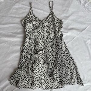 Lush Black & White Cheetah Print Chiffon Layered Ruffly Sundress Mini Dress Sz M